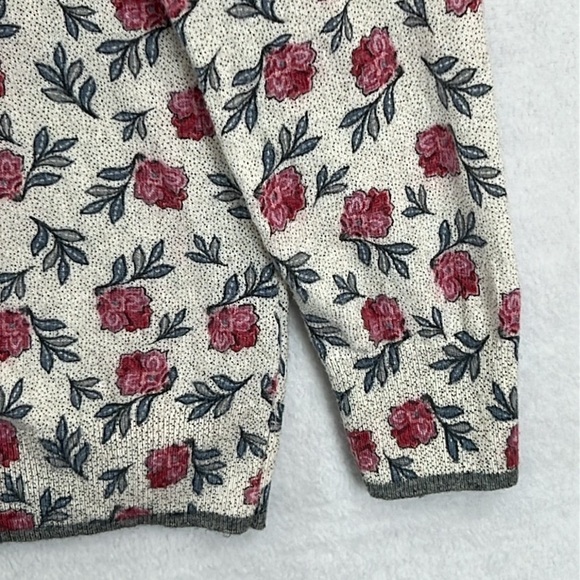 LOFT Women’s Sweater Sz L Crewneck Long Sleeve Cream/Gray/Pink Floral Lightwt - Picture 5 of 12